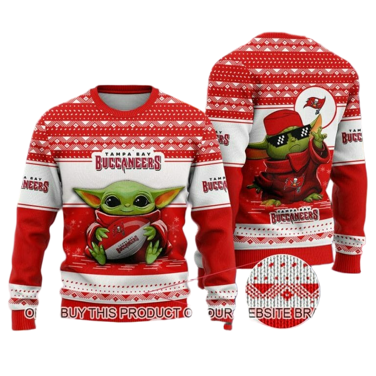 Ugly Christmas Sweater Tampa-Bay-Buccaneers, Baby Yoda Red/White