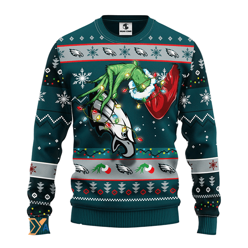 Ugly Christmas Sweater Philadelphia-Eagles, Grinch Green/Grey