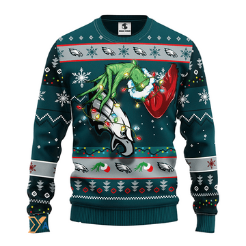 Ugly Christmas Sweater Philadelphia-Eagles, Grinch Green/Grey