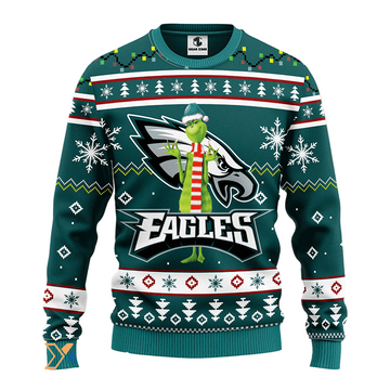 Ugly Christmas Sweater Philadelphia-Eagles, Grinch Dark Green/White