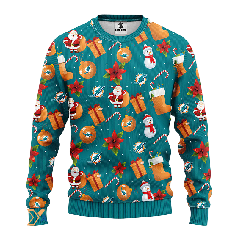 Ugly Christmas Sweater Miamidolphins, Santa Claus Snowman Green