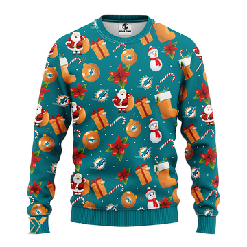 Ugly Christmas Sweater Miamidolphins, Santa Claus Snowman Green