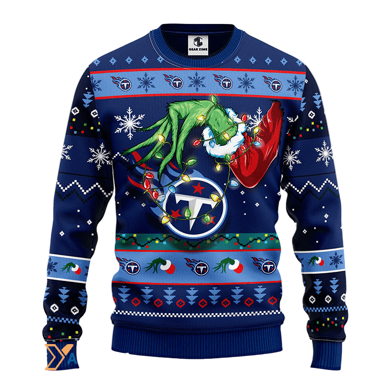 Ugly Christmas Sweater Tennessee-Titans, Grinch Christmas Dark Blue/Blue