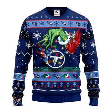 Ugly Christmas Sweater Tennessee-Titans, Grinch Christmas Dark Blue/Blue