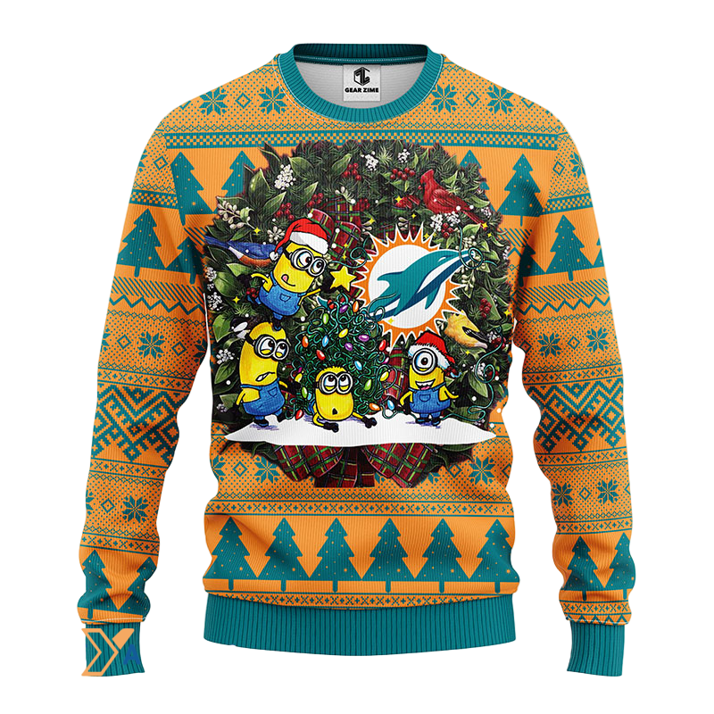Ugly Christmas Sweater Miamidolphins, Minion Green/Orange
