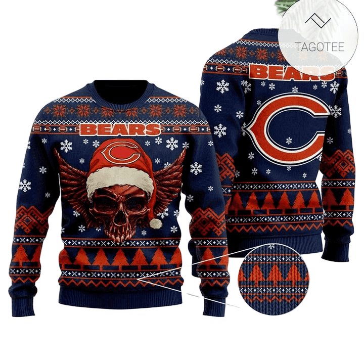 Ugly Christmas Sweater Chicago-Bears, Skull Blue/Red