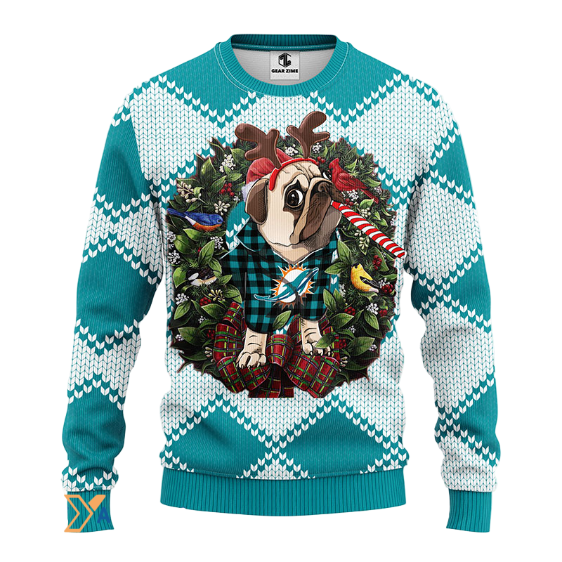 Ugly Christmas Sweater Miamidolphins, Pub Dog Green