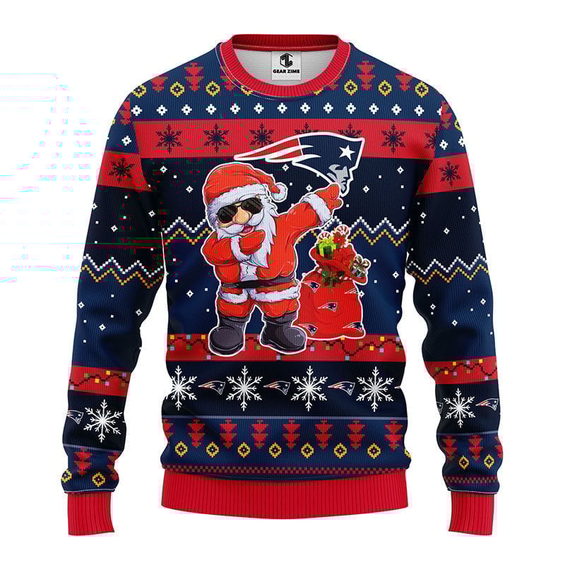 New England Patriots Dabbing Santa Claus Ugly Christmas Sweater BGSWT174