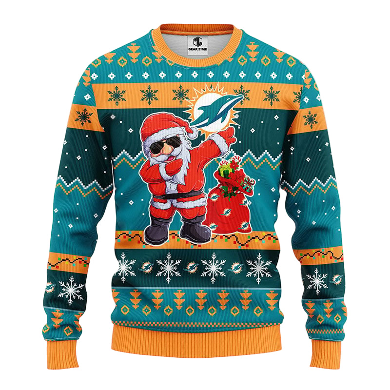 Miami Dolphins Dabbing Santa Claus Ugly Christmas Sweater BGSWT172