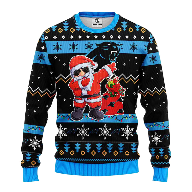 Carolina Panthers Dabbing Santa Claus Ugly Christmas Sweater BGSWT160