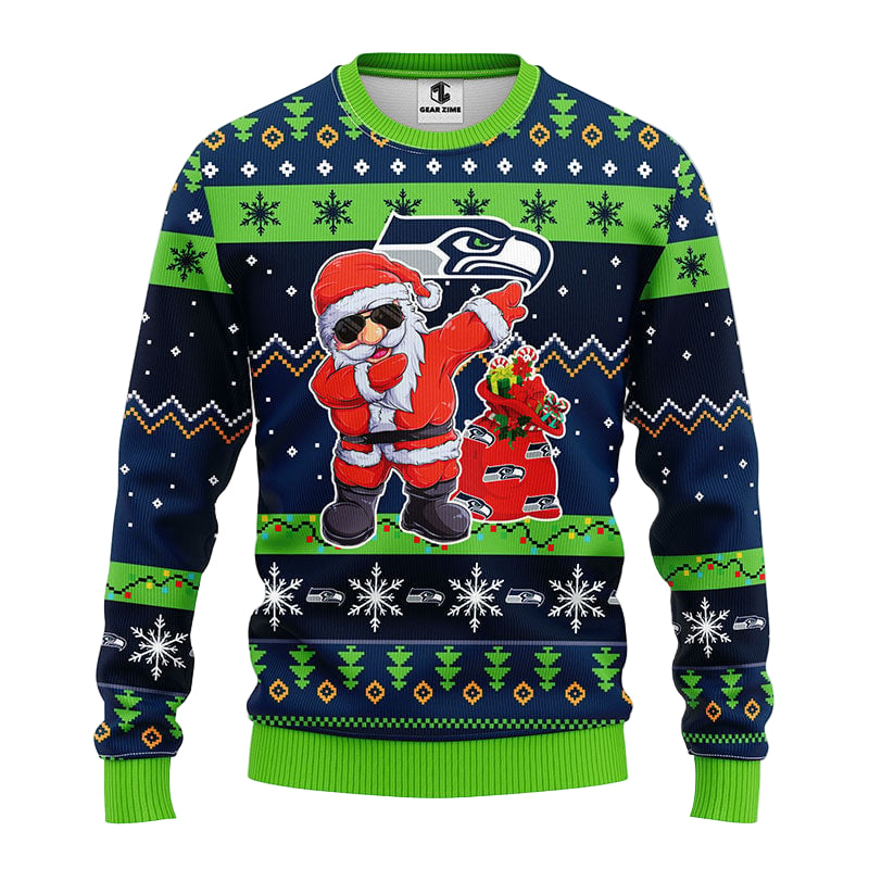 Seattle Seahawks Dabbing Santa Claus Ugly Christmas Sweater BGSWT181