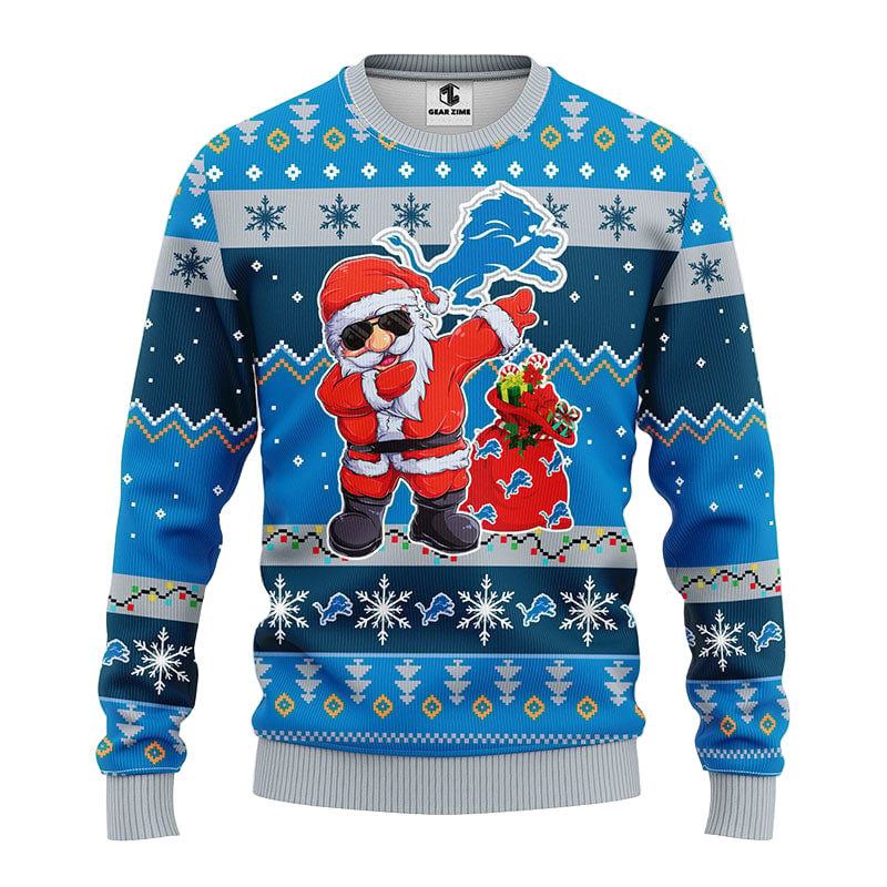 Detroit Lions Dabbing Santa Claus Ugly Christmas Sweater BGSWT165