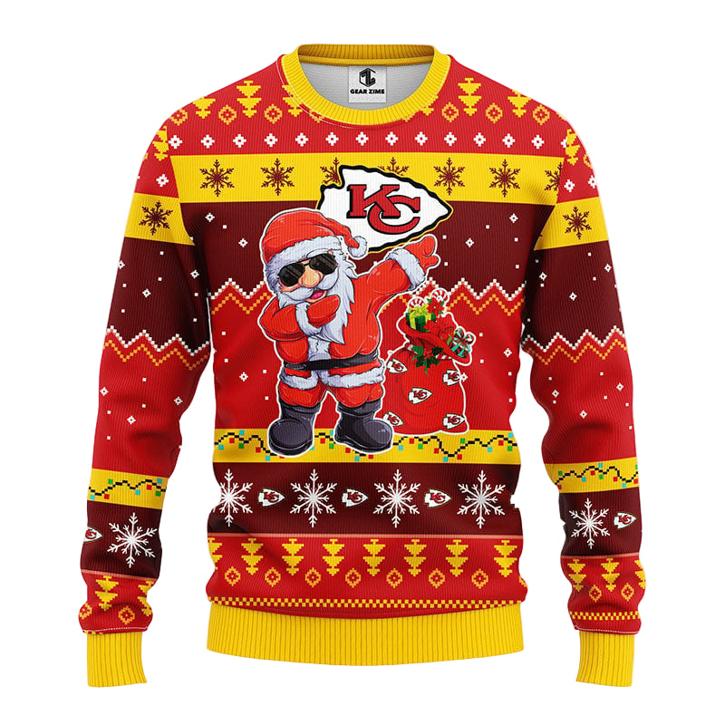 Kansas City Chiefs Dabbing Santa Claus Ugly Christmas Sweater BGSWT170