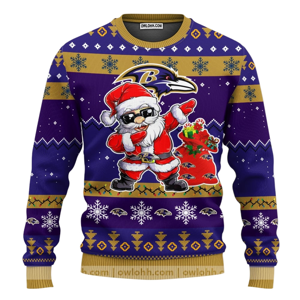 Baltimore Ravens Dabbing Santa Claus Ugly Christmas Sweater BGSWT158
