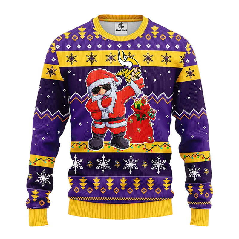 Minnesota Vikings Dabbing Santa Claus Ugly Christmas Sweater BGSWT173