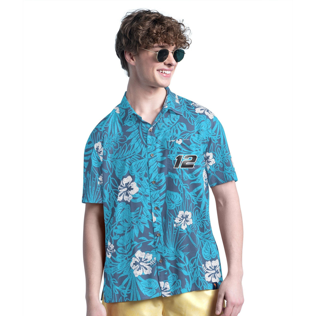 Ryan Blaney Merch Ryan Blaney Blue Palm Hawaiian Shirt Gifts For Racing Fans -WearandDecor