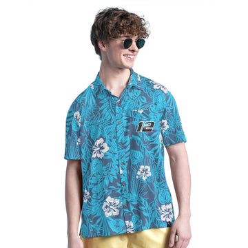 Ryan Blaney Merch Ryan Blaney Blue Palm Hawaiian Shirt Gifts For Racing Fans -WearandDecor
