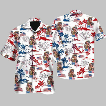 Trump President Drink Beer 4th Of July Hawaiian Shirt Donald Trump 45-47 Merch Aloha Shirt -WearandDecor