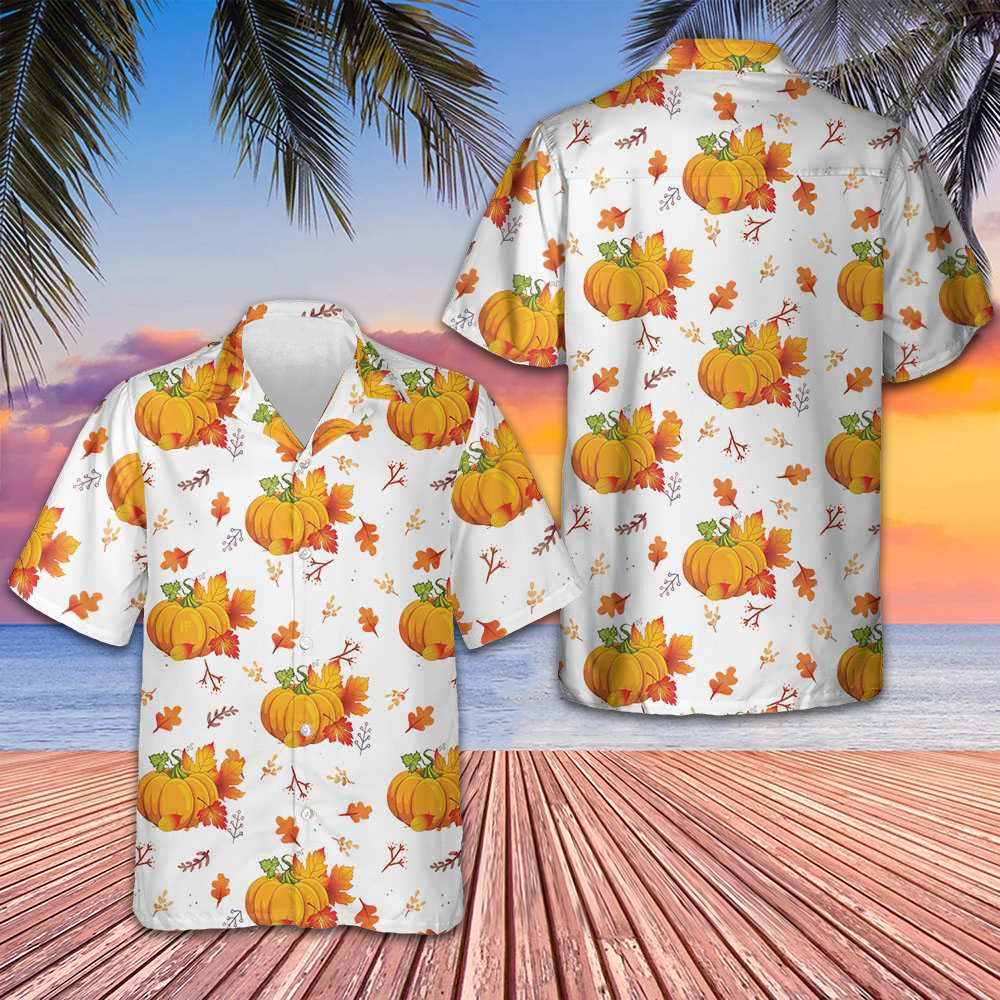 Thanksgiving Fall Leaves And Pumpkins Hawaiian Shirt Thanksgiving 2024 Shirts Gifts For Him -WearandDecor