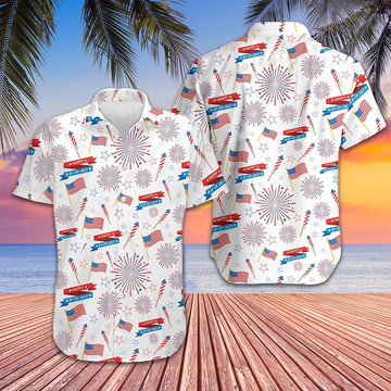 4th Of July US Pattern Hawaiian Shirt Patriotic Button Down Shirts Gifts For Husband -WearandDecor