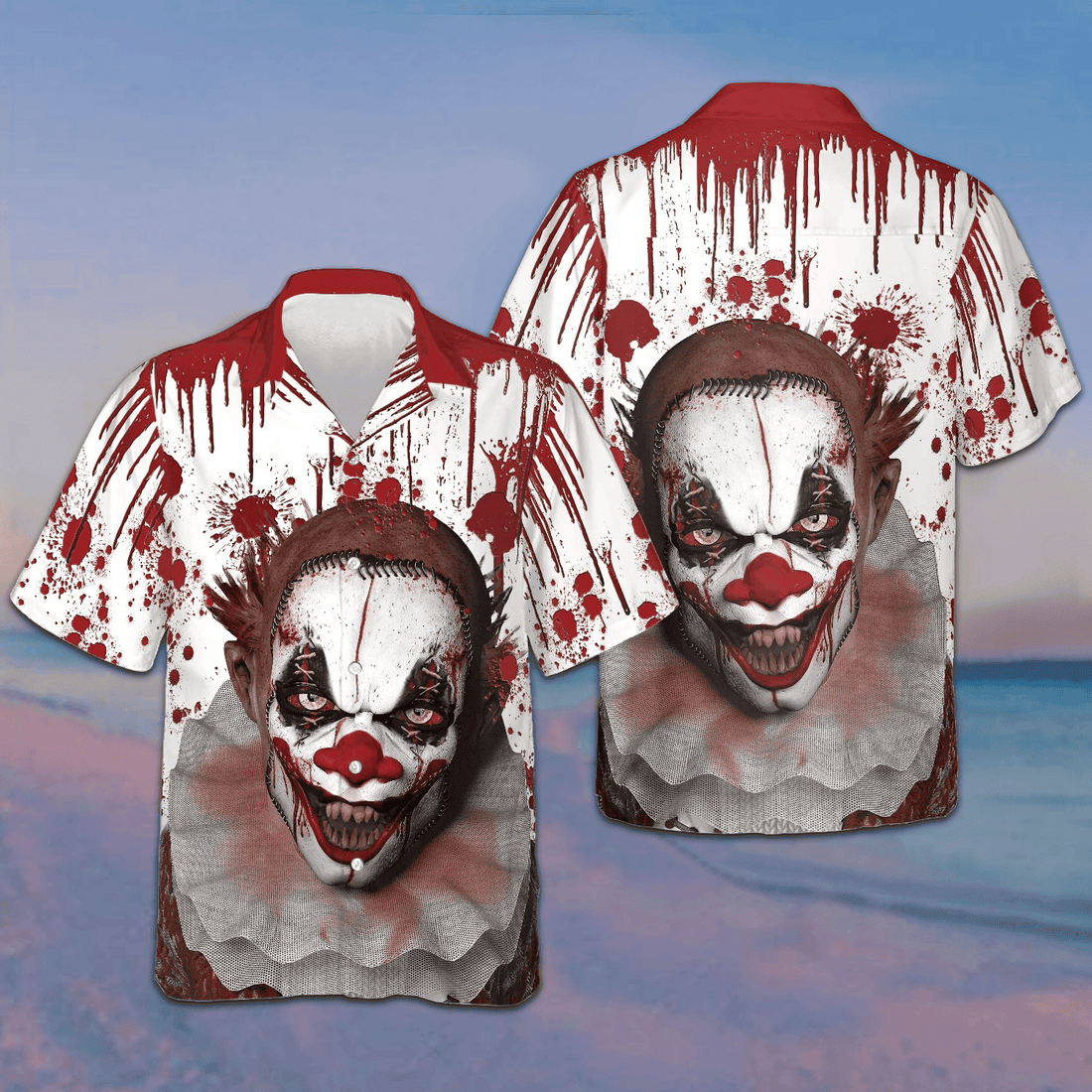 Scary Halloween Clown Faces Hawaiian Shirt Horror Button Up Shirts Gifts For Halloween -WearandDecor