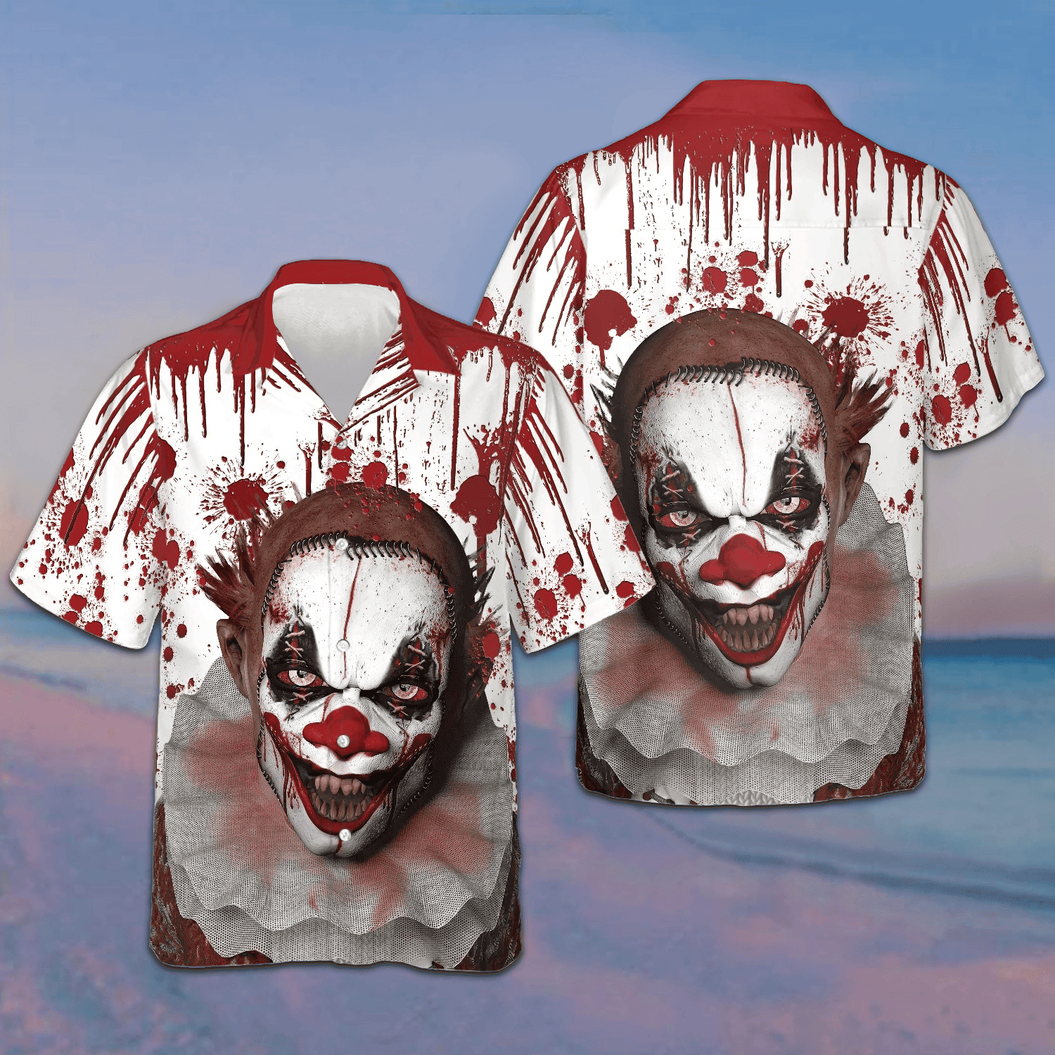 Scary Halloween Clown Faces Hawaiian Shirt Horror Button Up Shirts Gifts For Halloween -WearandDecor