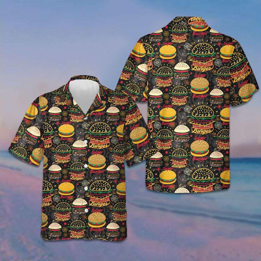 Floral Tasty Burgers Hawaiian Shirt Summer Short Sleeve Shirts Gifts For Burger Lovers -WearandDecor