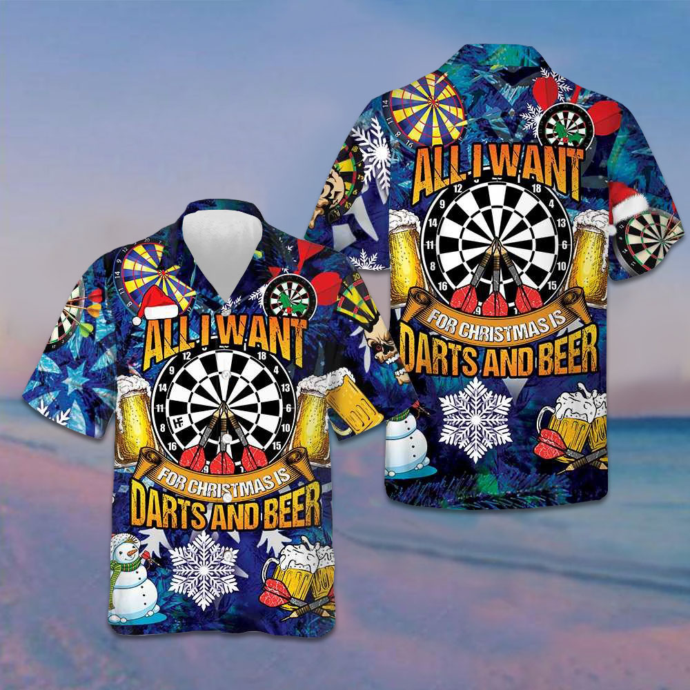 All I Want For Christmas Is Darts And Beer Hawaiian Shirt Christmas Gifts For Dart Players -WearandDecor