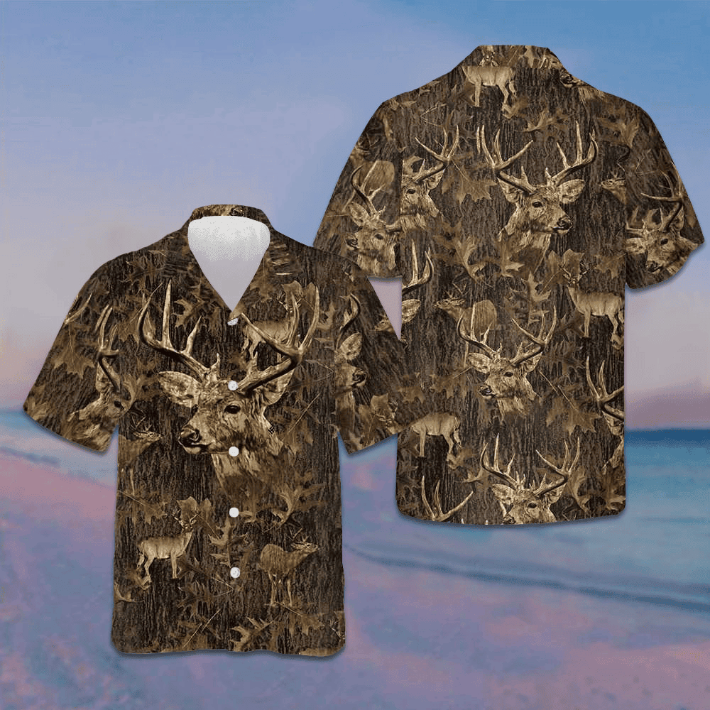 Camouflage Pattern Deer Hunting Hawaiian Shirt Men's Button Up Gifts For Deer Hunters -WearandDecor