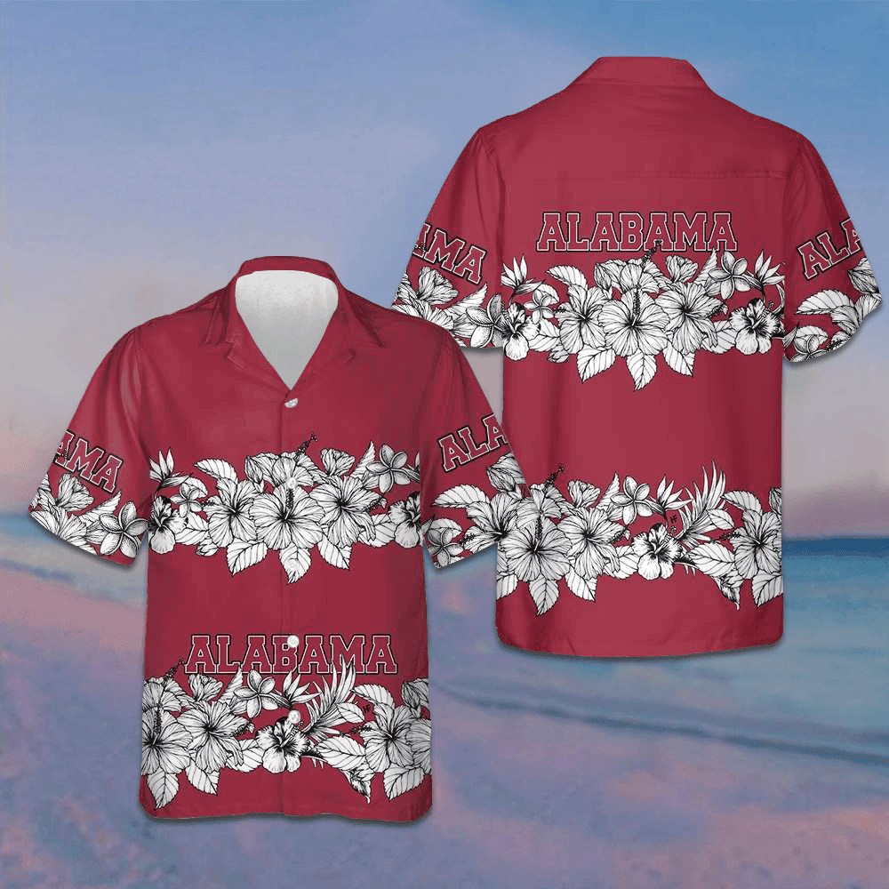 Alabama Flower Hawaiian Shirt Short Sleeve Button Up Vacation Shirts Gifts For Patriots -WearandDecor