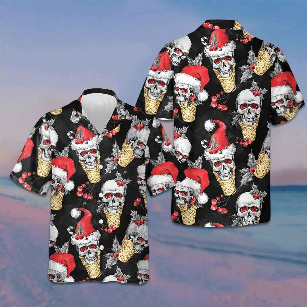 Christmas Skulls With Waffle Cone Hawaiian Shirt Funny Skull Christmas Shirt Gifts For Son -WearandDecor