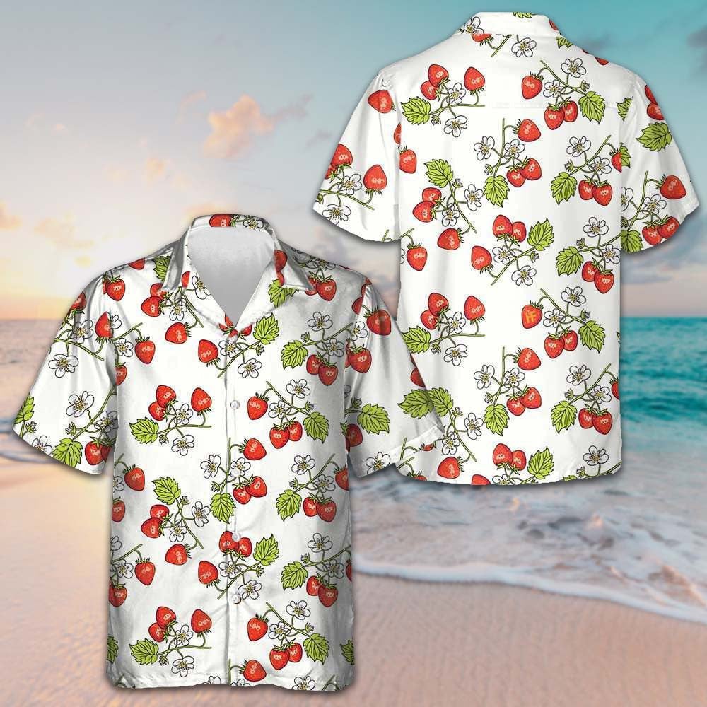Strawberry Seamless Pattern Hawaiian Shirt Summer Button Down Shirts Gifts For Him -WearandDecor