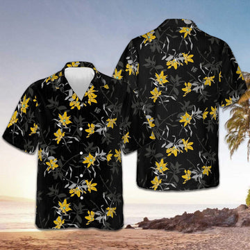 Flower Pattern Black Hawaiian Shirt Tropical Short Sleeve Button Down Gifts For Him -WearandDecor