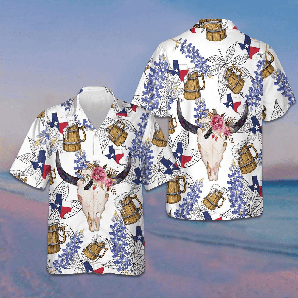 Texas Longhorn Bluebonnet Art Hawaiian Shirt Men's Summer Shirts Sale Gifts For Texas Lovers -WearandDecor