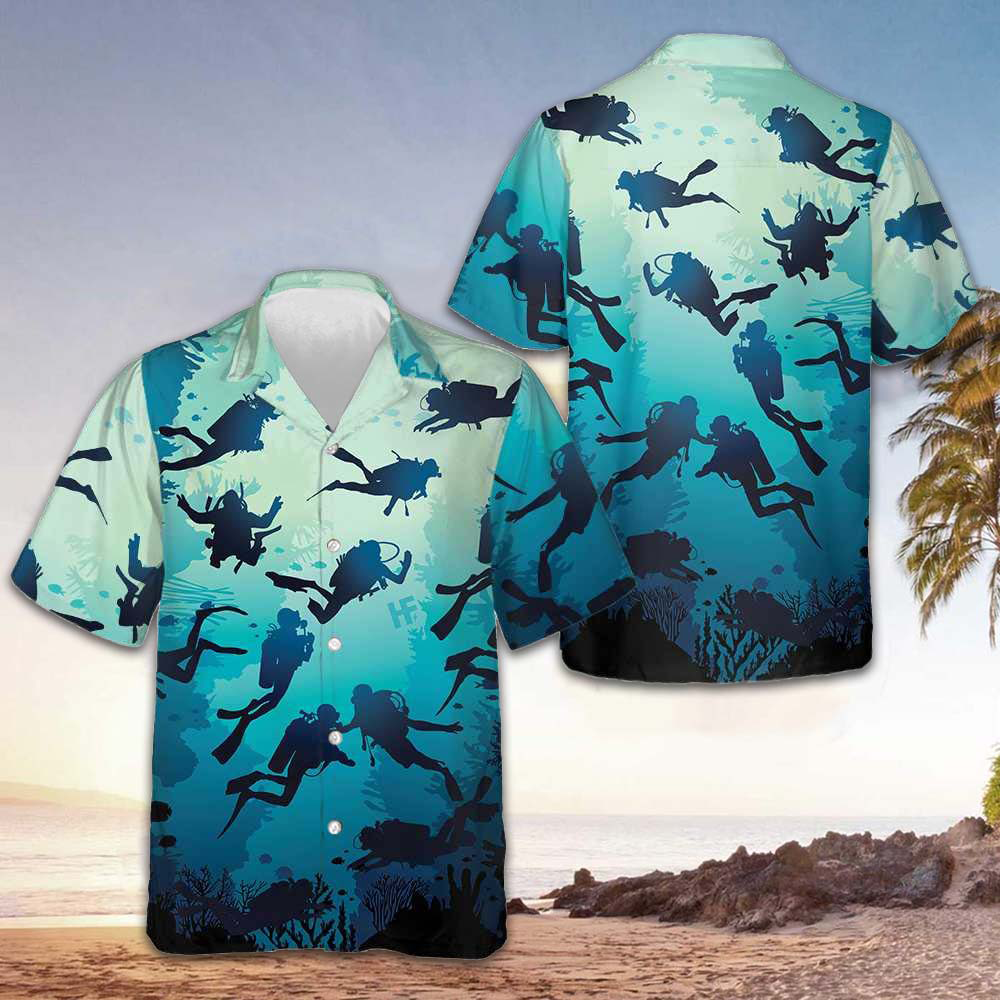 Scuba Diving Beach Hawaiian Shirt Button Up Beach Shirts Mens Best Gifts For Scuba Divers -WearandDecor