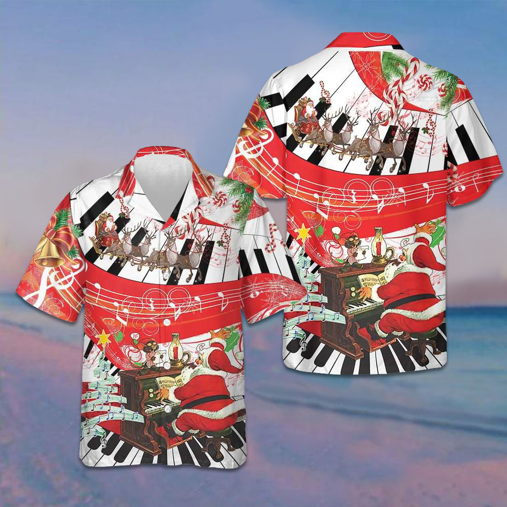 Piano Playing By Santa Claus Hawaiian Shirt Funny Santa Shirt Gifts For Husband -WearandDecor
