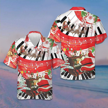 Piano Playing By Santa Claus Hawaiian Shirt Funny Santa Shirt Gifts For Husband -WearandDecor