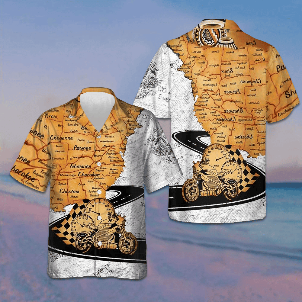 Native American Born To Ride Hawaiian Shirt Racing Button Up Shirt Gifts For Motorcycle Lovers -WearandDecor