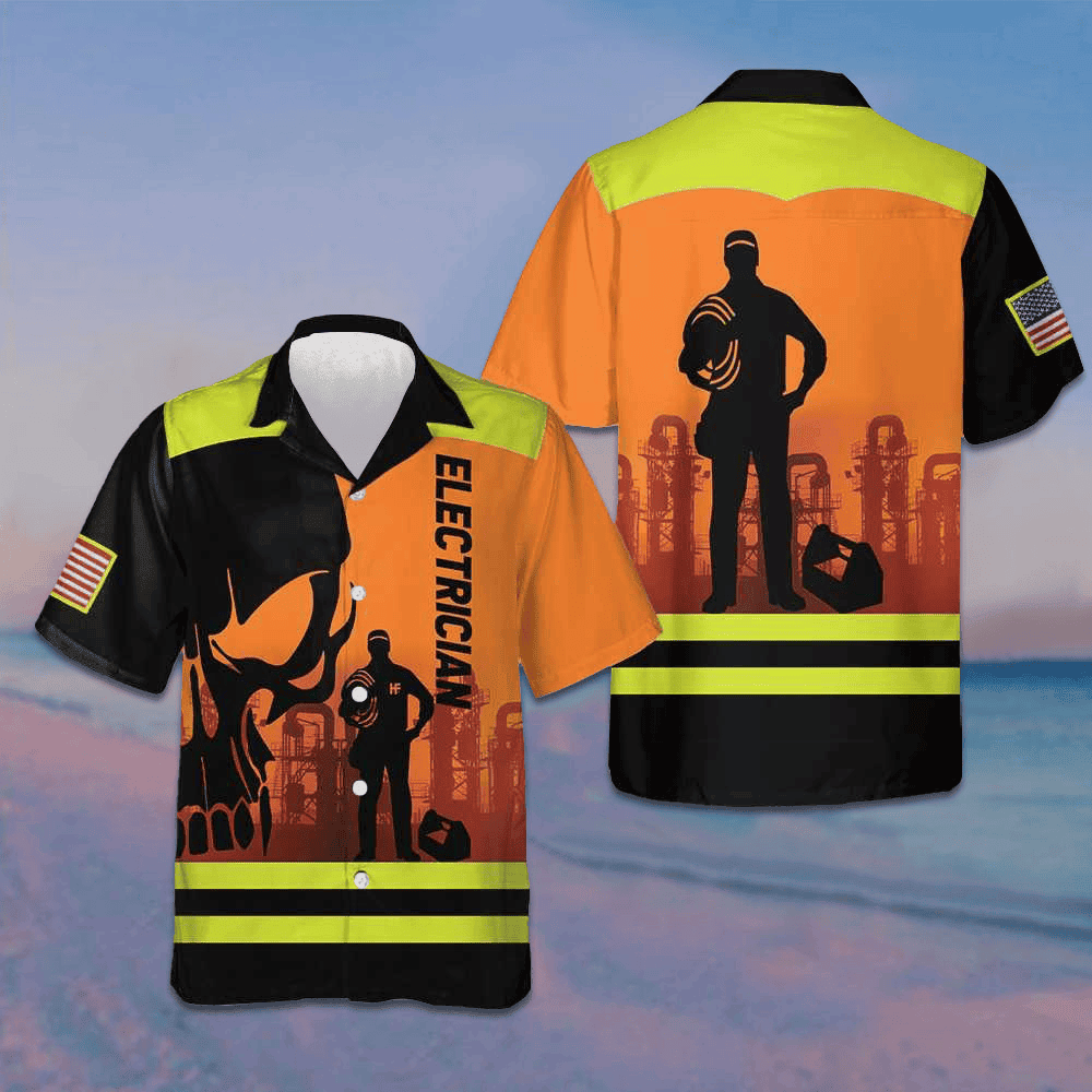 Electrician Skull Hawaiian Shirt Summer Short Sleeve Shirts Best Gifts For Electricians -WearandDecor
