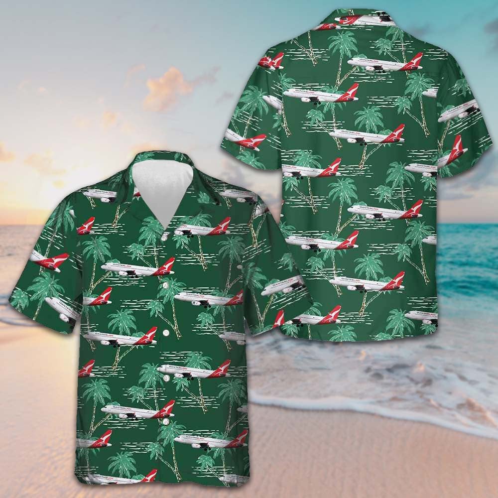 Airplane With Palm Tree Hawaiian Shirt Green Button Up Shirt Gifts For Husband -WearandDecor
