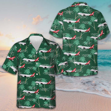 Airplane With Palm Tree Hawaiian Shirt Green Button Up Shirt Gifts For Husband -WearandDecor