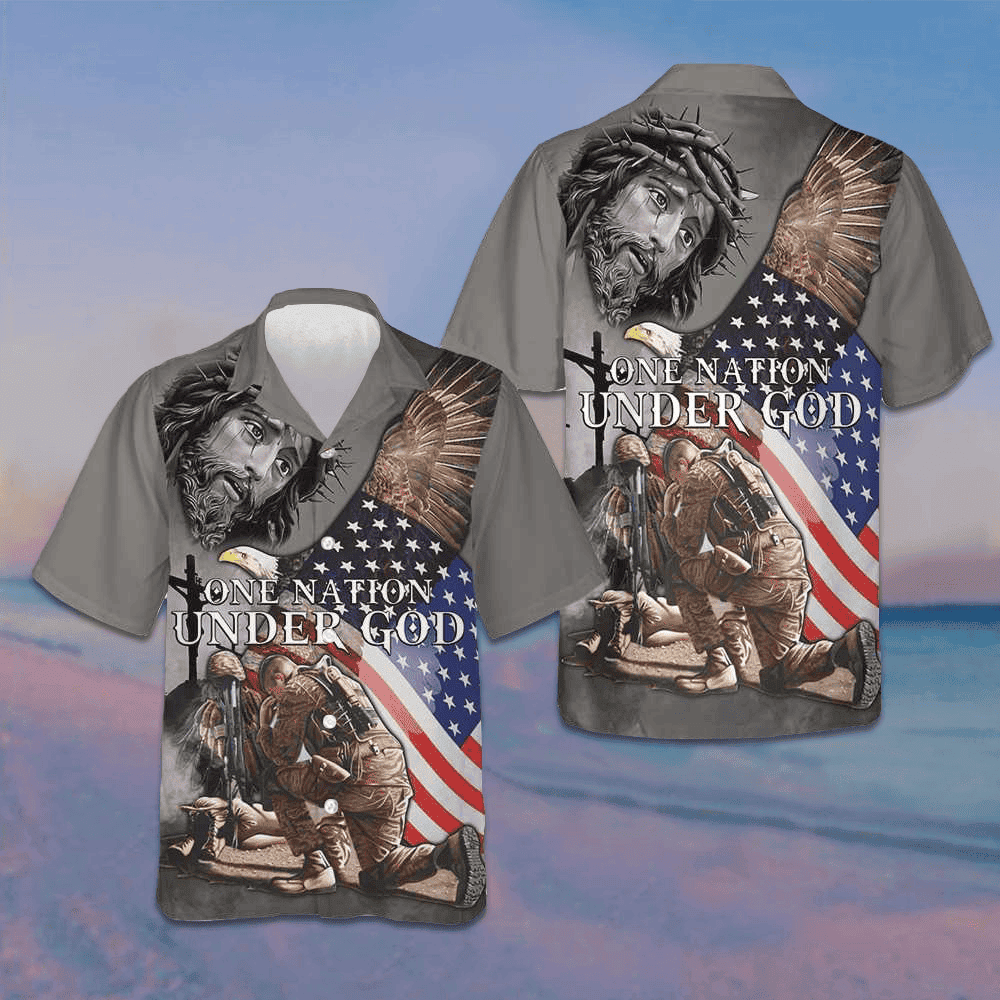 One Nation Under God Veteran Hawaiian Shirt American Flag Veteran Shirt Gift Ideas -WearandDecor