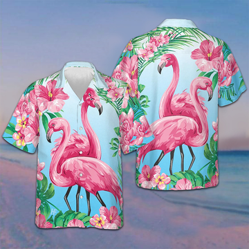 Tropical Floral Flamingo Hawaiian Shirt Mens Beach Button Up Shirts Gifta For Flamingo Lovers -WearandDecor