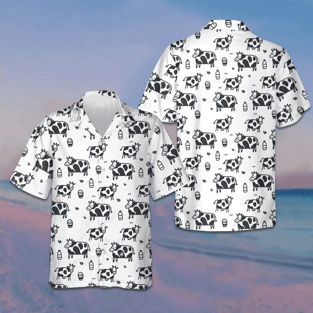 Cartoon Cow Hawaiian Shirt Funny Cow Button Down Beach Shirts Gifts For Uncle -WearandDecor