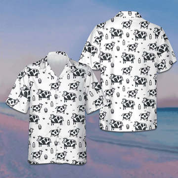 Cartoon Cow Hawaiian Shirt Funny Cow Button Down Beach Shirts Gifts For Uncle -WearandDecor