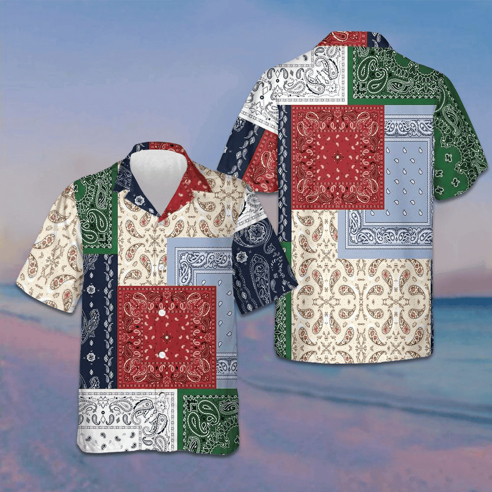 Colorful Patchwork Paisley Pattern Hawaiian Shirt Button Up Beach Shirts Men Gifts For Son -WearandDecor