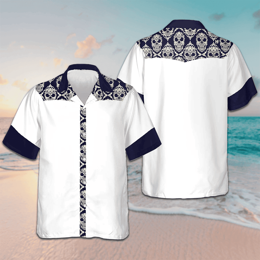 Ornamental Skull Seamless Pattern Hawaiian Shirt Beach Button Up Shirts For Men -WearandDecor