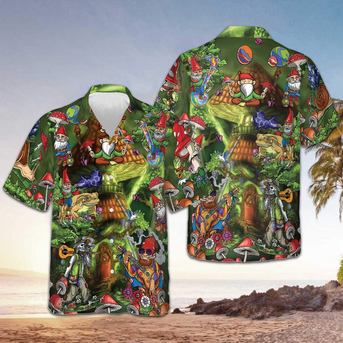 Gnome Hippie Hawaiian Shirt Short Sleeve Button Down Beach Shirts Best Gift For Boyfriend -WearandDecor