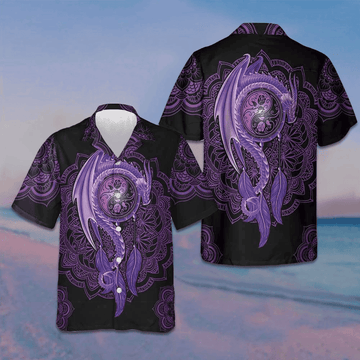 Neon Purple Dragon Mandala Hawaiian Shirt Beach Button Down Shirt Men Gifts For Hubby -WearandDecor