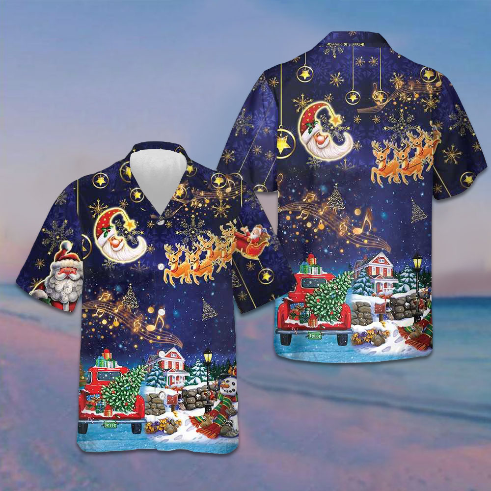 Christmas Sky Santa Clause With Reindeer Hawaiian Shirt Funny Xmas Shirt Gifts For Sibling -WearandDecor